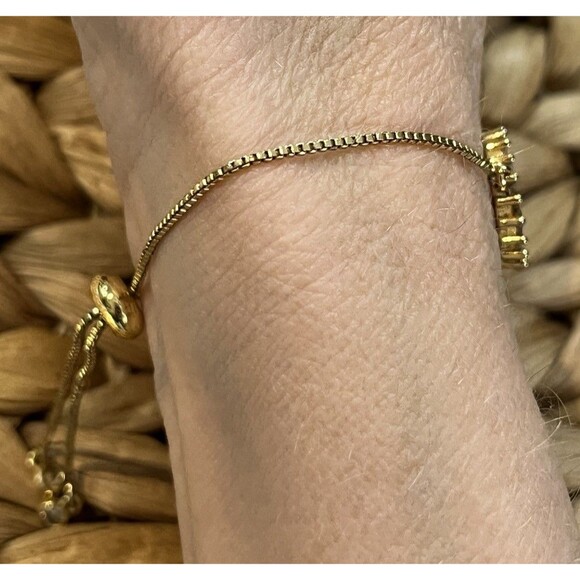 Treasure Initial “A” Box Chain CZ Baguette Tennis Bracelet Adjustable Novelty - Picture 2 of 6